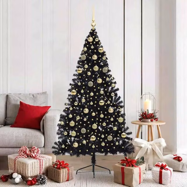 Berkfield Home Pre-lit Artificial Christmas Tree in Black, Height: 180 cm