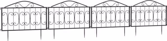 Outsunny Decorative Garden Fencing, 4-Piece Black Metal Picket Fence Panels for Flower Bed Borders and Animal Barriers