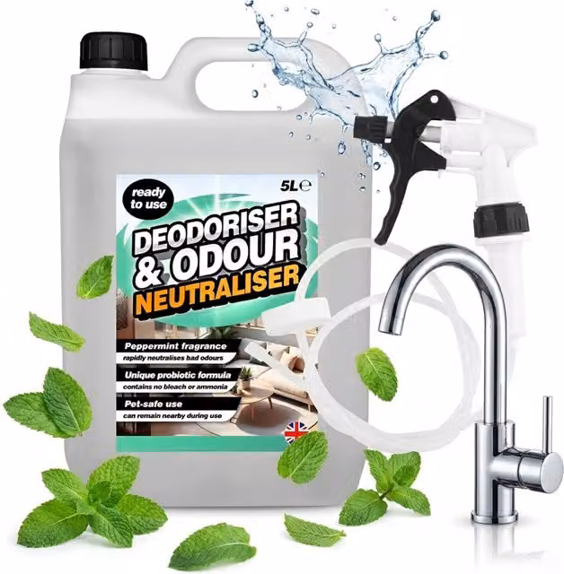 Storm Trading Group Peppermint Fragrance Deodoriser and Odour Neutraliser with Long Hose Trigger, 4 x 5L, Clear