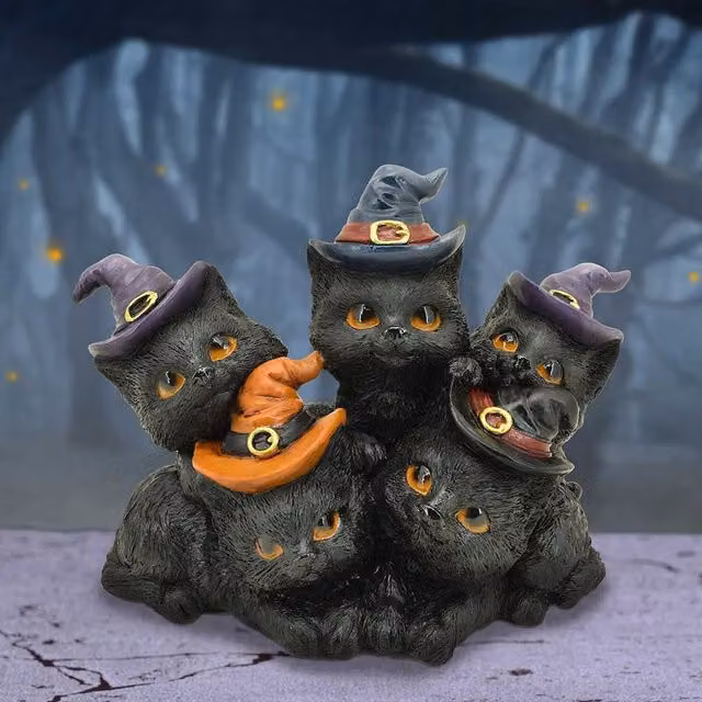 Nemesis Now Familiar Friends Witchy Black Cats Figurine, Black and Orange, Height: 18 cm