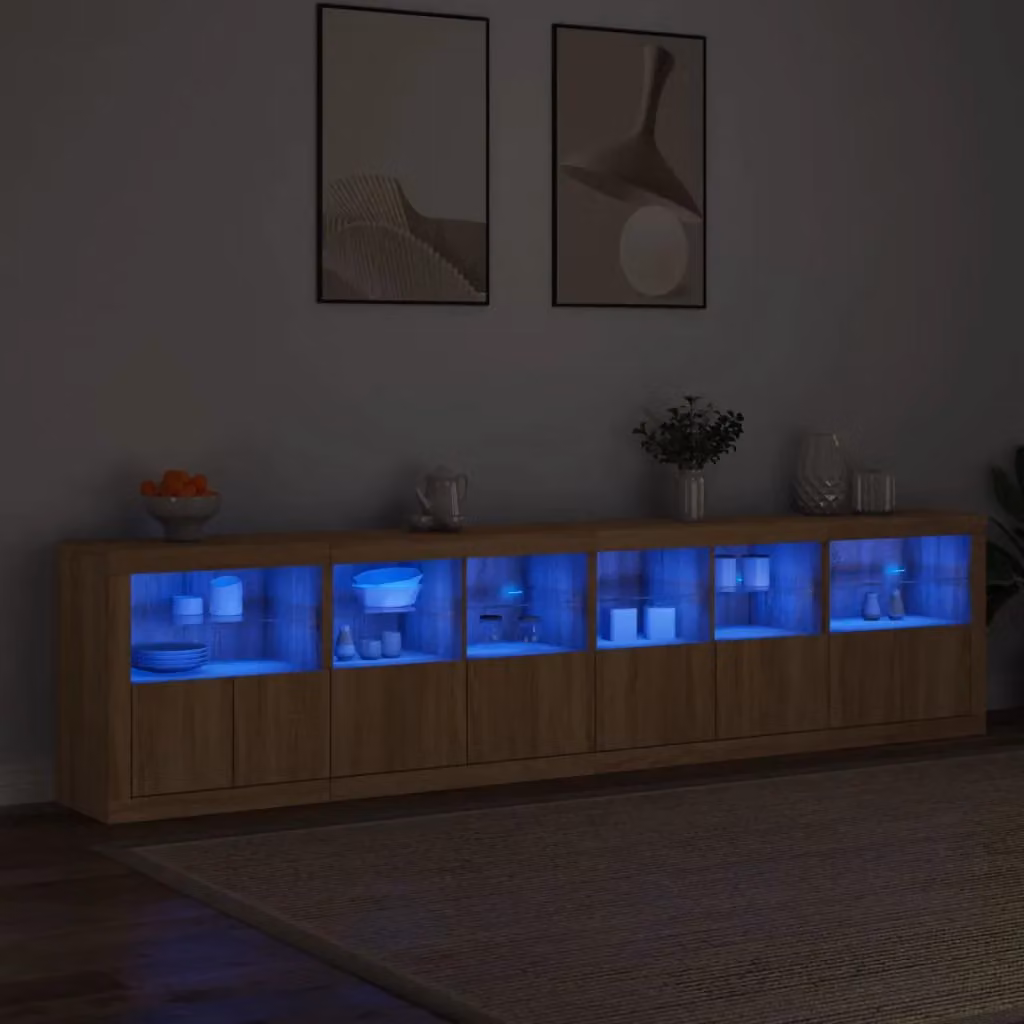 Berkfield Home Modern Sideboard with Integrated LED Lights in Sonoma Oak Brown, W: 283 cm, D: 37 cm, H: 67 cm – 2