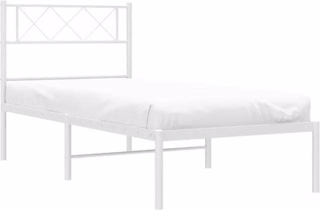 Berkfield Home Metal Bed Frame with Headboard in White, W/D/H: 90 x 190 cm