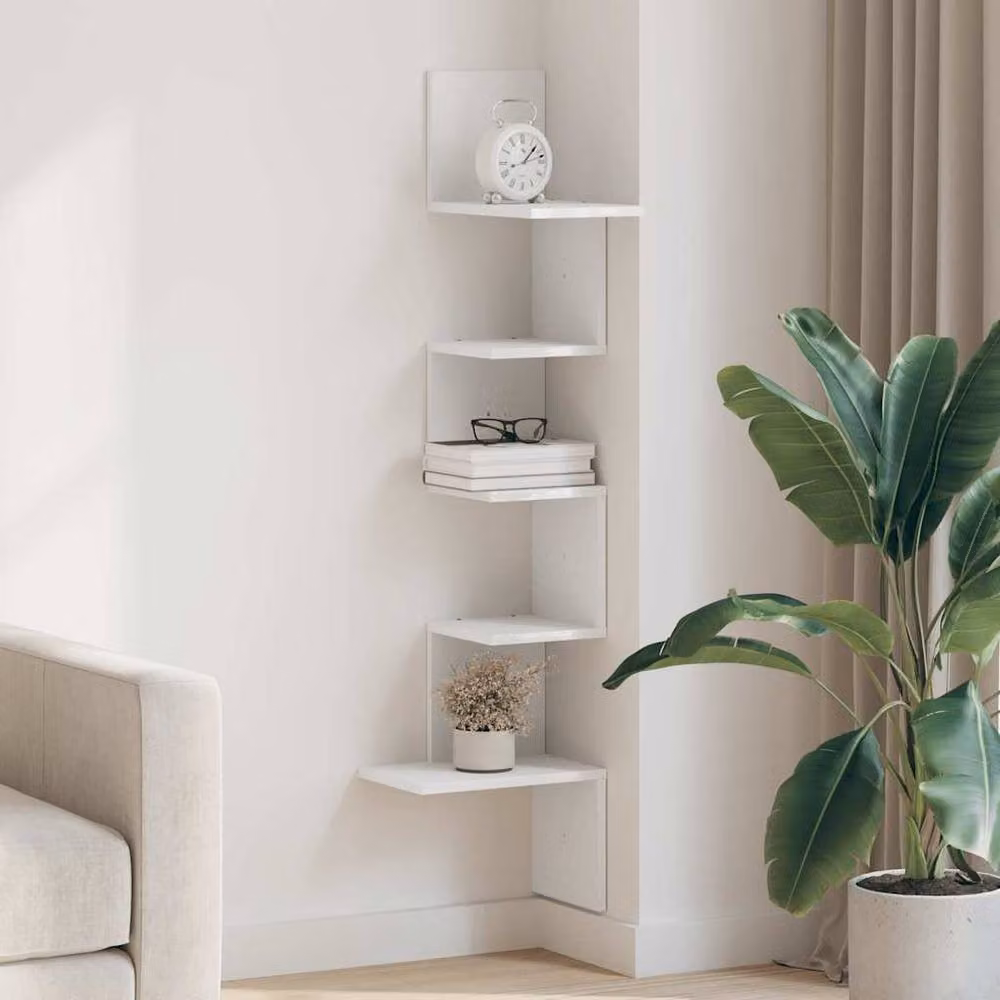 Berkfield Home White Wall Corner Shelf, W/D/H: 32 x 32 x 127.5 cm – 2