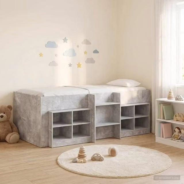 Berkfield Home Loft Bed Frame with Cabinet in Concrete Grey Engineered Wood – 1