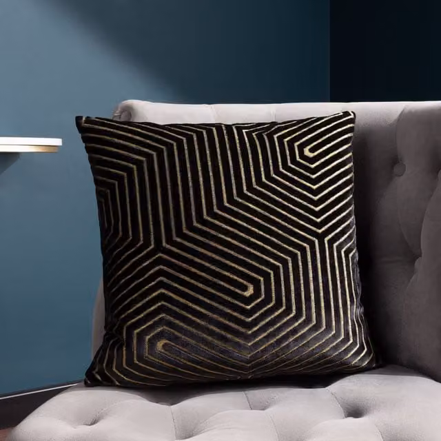Paoletti Evoke Black Velvet Square Cushion with Polyester Filling, W/D/H: 55 x 55 x 55 cm