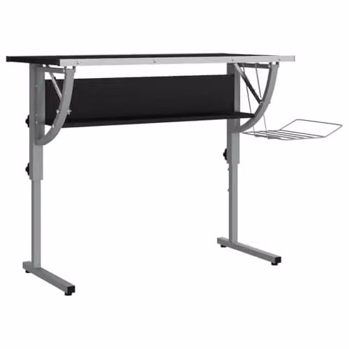 vidaXL Modern Height Adjustable Craft Writing Desk in Black and Grey, W/D/H: 110 x 53 x 58-87 cm – 1