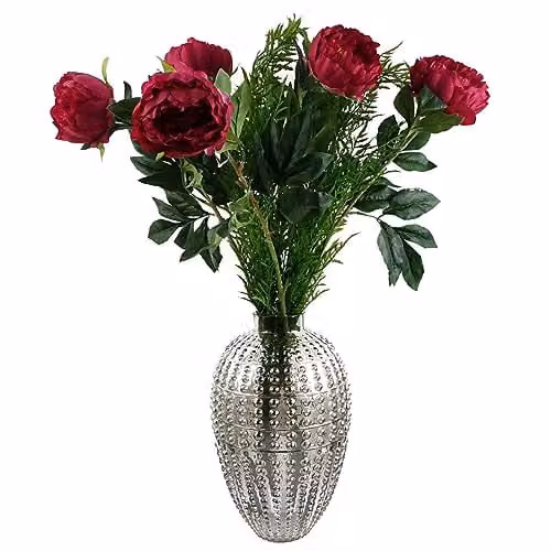 Leaf Design UK Mixed Floral Artificial Flower Display with Glass Vase in Grey and Pink, H 80.0 cm x W 50.0 cm x D 50.0 cm