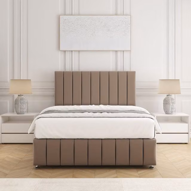 BSSPOKE Sierra Plush Velvet Divan Bed Set with 24 inch Headboard and Mattress in Bronze, Super King, W/D/H: 200 x 200 cm