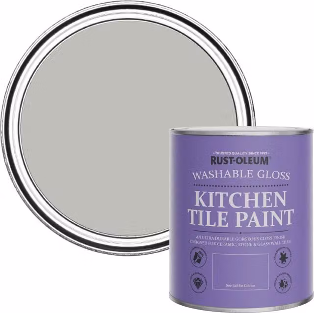 Rust-Oleum Water-Based Kitchen Tile Paint in Gloss Finish, Grey, 0.75 l