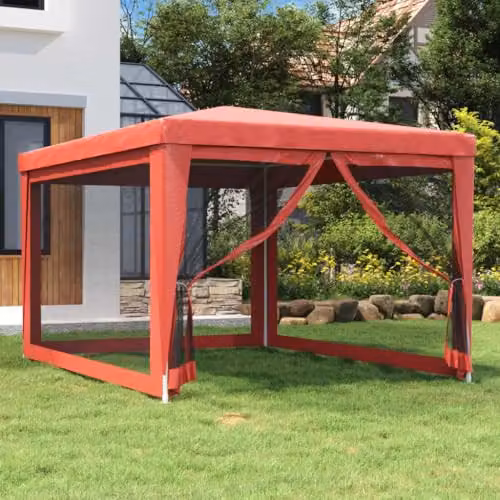 vidaXL Party Tent in Red with 4 Mesh Sidewalls, W: 4 m, D: 3 m, H: 2.46 m – 2