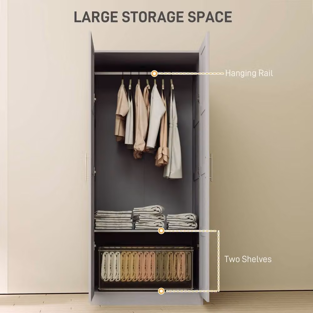 Wyld Haus Coralani 2 Door Grey Wardrobe with Soft Close Hinged Doors, Hanging Rail and Internal Shelves, H 180 x W 80 x D 53.5 cm – 3