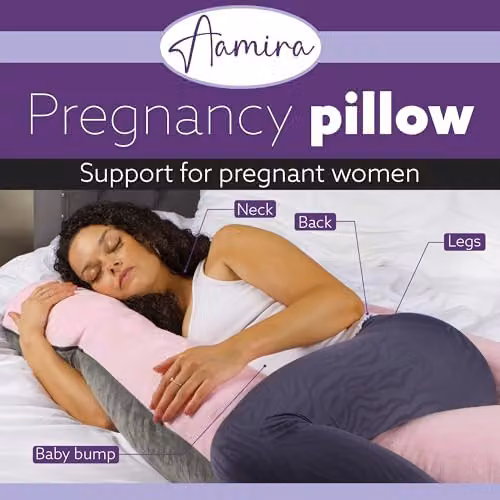 Aamira J Shaped Pregnancy Pillow in Pink and Grey Velvet with Shredded Memory Foam, W/D/H: 140 x 70 x 20 cm – 2