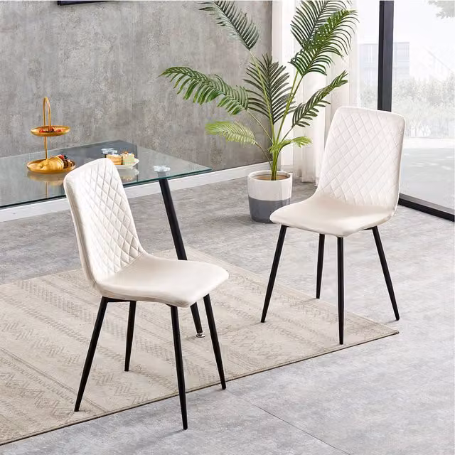 MCC Direct Lexi Set of 2 Modern Velvet Fabric Dining Chairs in Beige