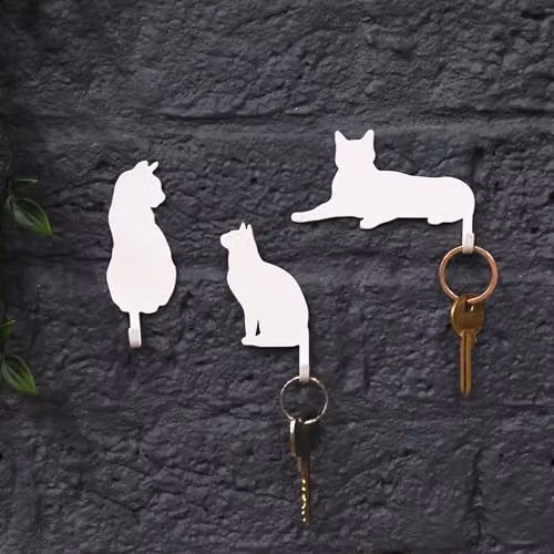 Suck UK Metal Cat Hooks Set of 3 Self-Adhesive Decorative Hangers in White – 2