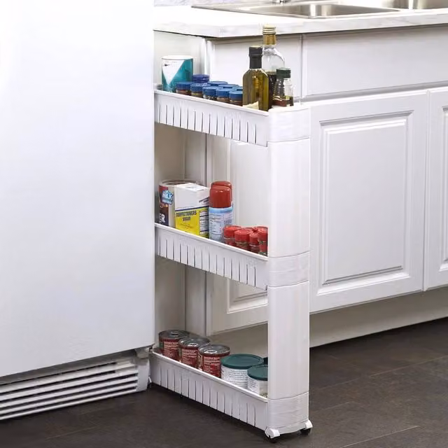EONLION 3 Tier Slim Slide Out Kitchen Trolley in White