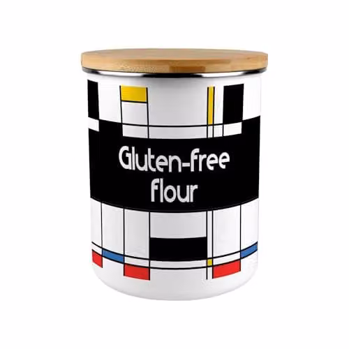 Purely Home Retro Art Deco Gluten-Free Flour Canister, Multicolour Enamel Kitchen Storage Tin, 2.7 l