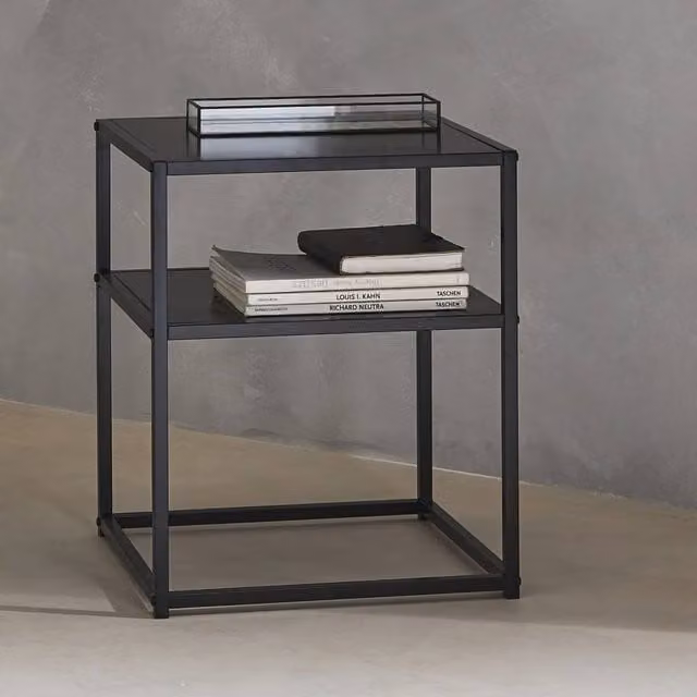 sweeek Black Metal and Glass Industrial Bedside Table with Shelf, W/D/H: 40 x 40 x 52 cm – 1