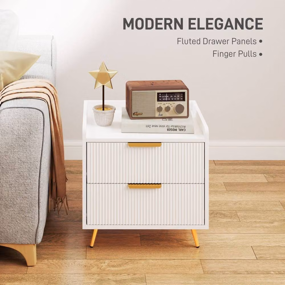 Wyld Haus Yoha White Ribbed 2 Drawer Bedside Table with Gold Handles – 3