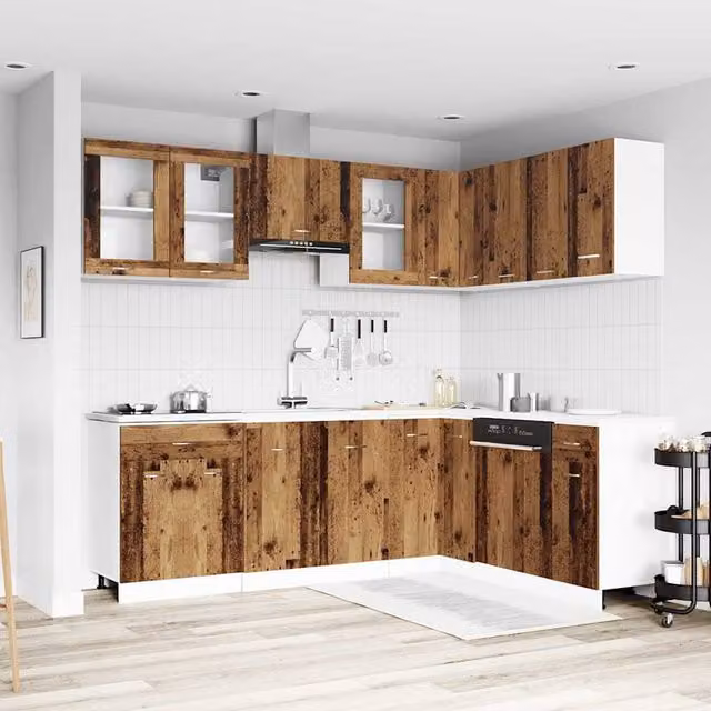 Berkfield Home Lyon 11 Piece Kitchen Cabinet Set in Brown Old Wood Engineered Wood