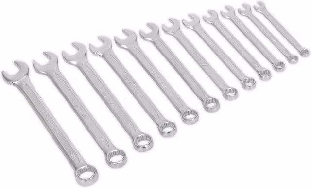 Loops 12pc Slim Handled Combination Spanner Set, 12 Point Metric Ring Open Head Wrench in Silver Chrome Vanadium Steel – 1