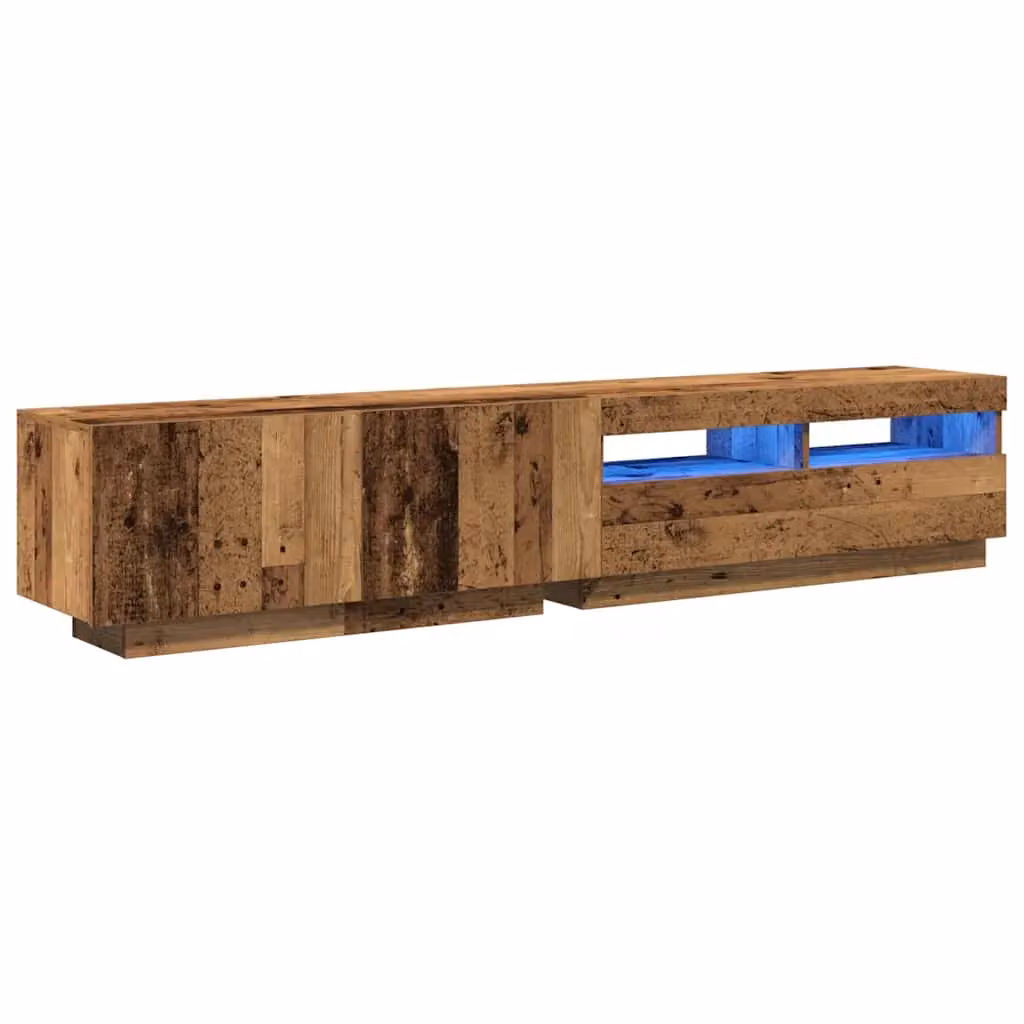 Berkfield Home TV Cabinet with LED Lights in Old Wood Brown, W/D/H: 200 x 35 x 40 cm – 3