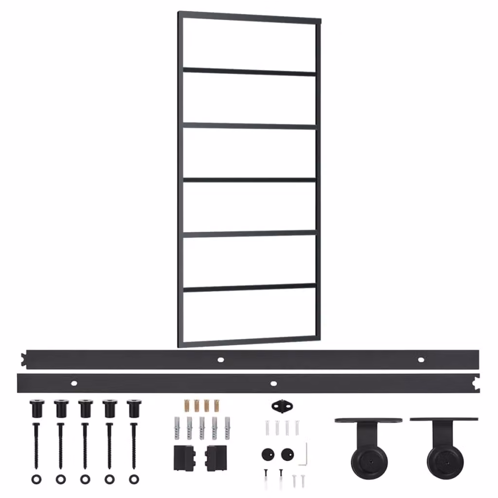 Berkfield Home Modern Sliding Door with Hardware Set, Black ESG Glass and Aluminium, W: 90 cm, H: 205 cm – 2