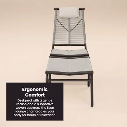 Solace+Co Esen Rattan Sun Lounger with Footstool in Beige and Brown – 4