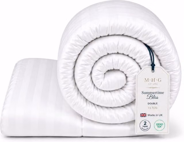 MHG Living 1.5 Tog Summer Lightweight Microfibre Hollow Fibre Duvet, White, Double