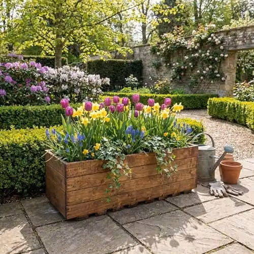 Charles Taylor Extra Large Open Wooden Garden Vegetable Planter Tub in Brown