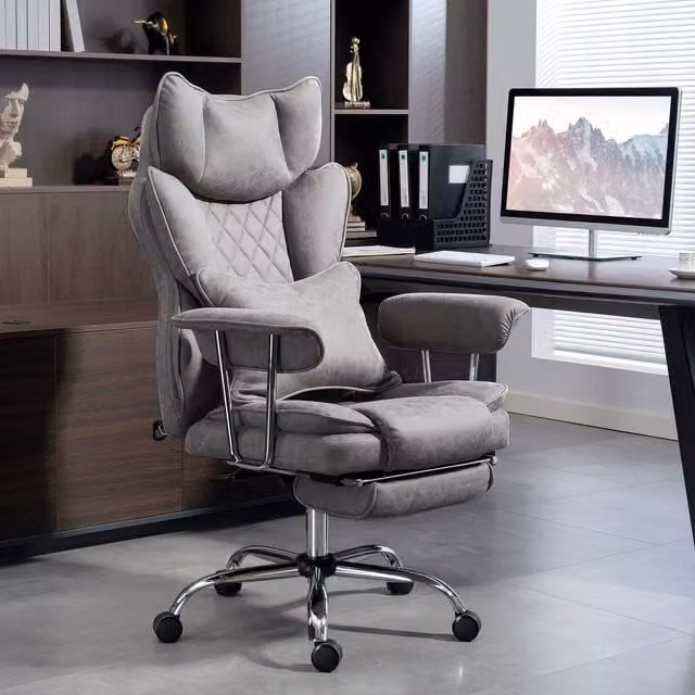 HOMCOM Grey Reclining Executive Office Chair with Headrest and Armrests