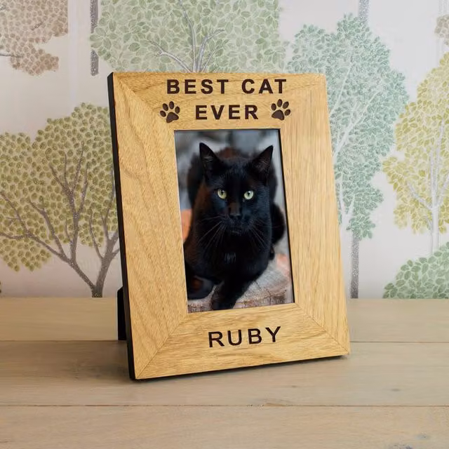 Uniqueful Personalised Best Cat Ever Wood Picture Frame, Brown, 6x4 inch