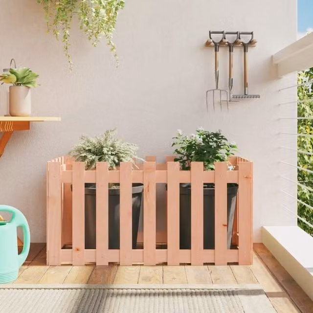Berkfield Home Garden Raised Bed with Fence Design in Brown Solid Wood, W/D/H: 100 x 50 x 50 cm – 1