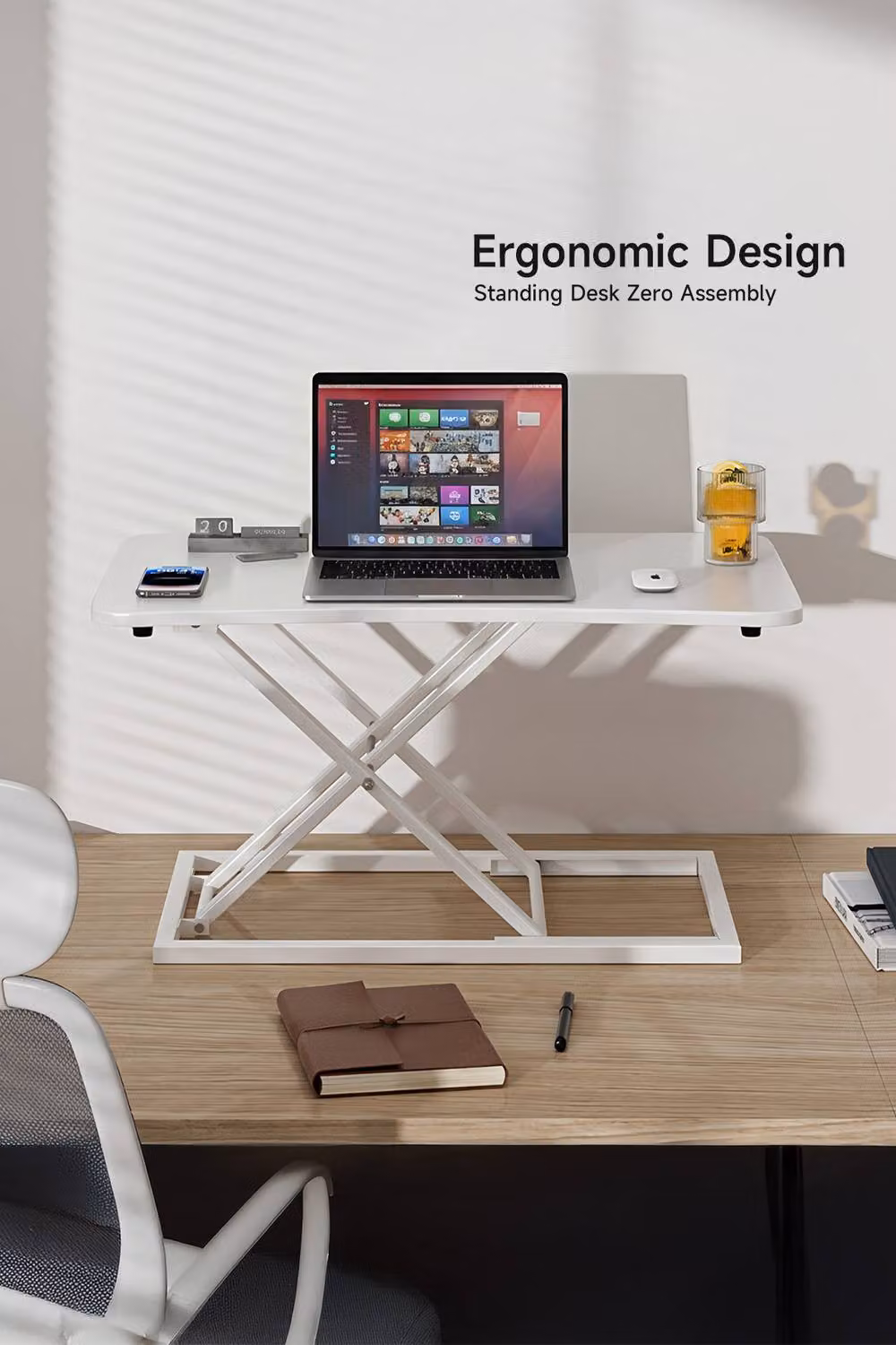 Living and Home Height Adjustable Standing Desk Converter in White – 3