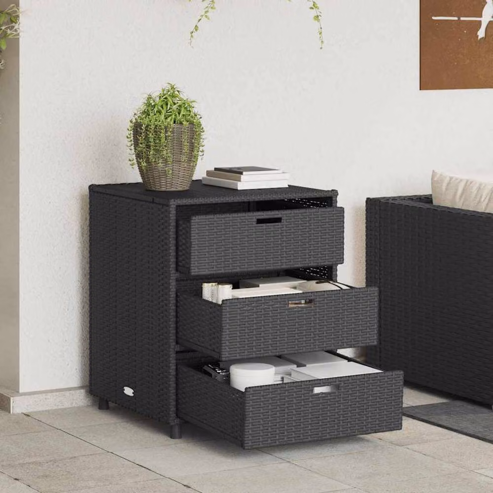 Berkfield Home Garden Storage Cabinet in Black Poly Rattan and Steel, W/D/H: 55 x 59 x 69 cm – 2