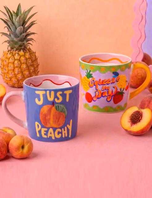 Eleanor Bowmer Set of 2 Squeeze the Day and Just Peachy Bone China Mugs, Multicolour