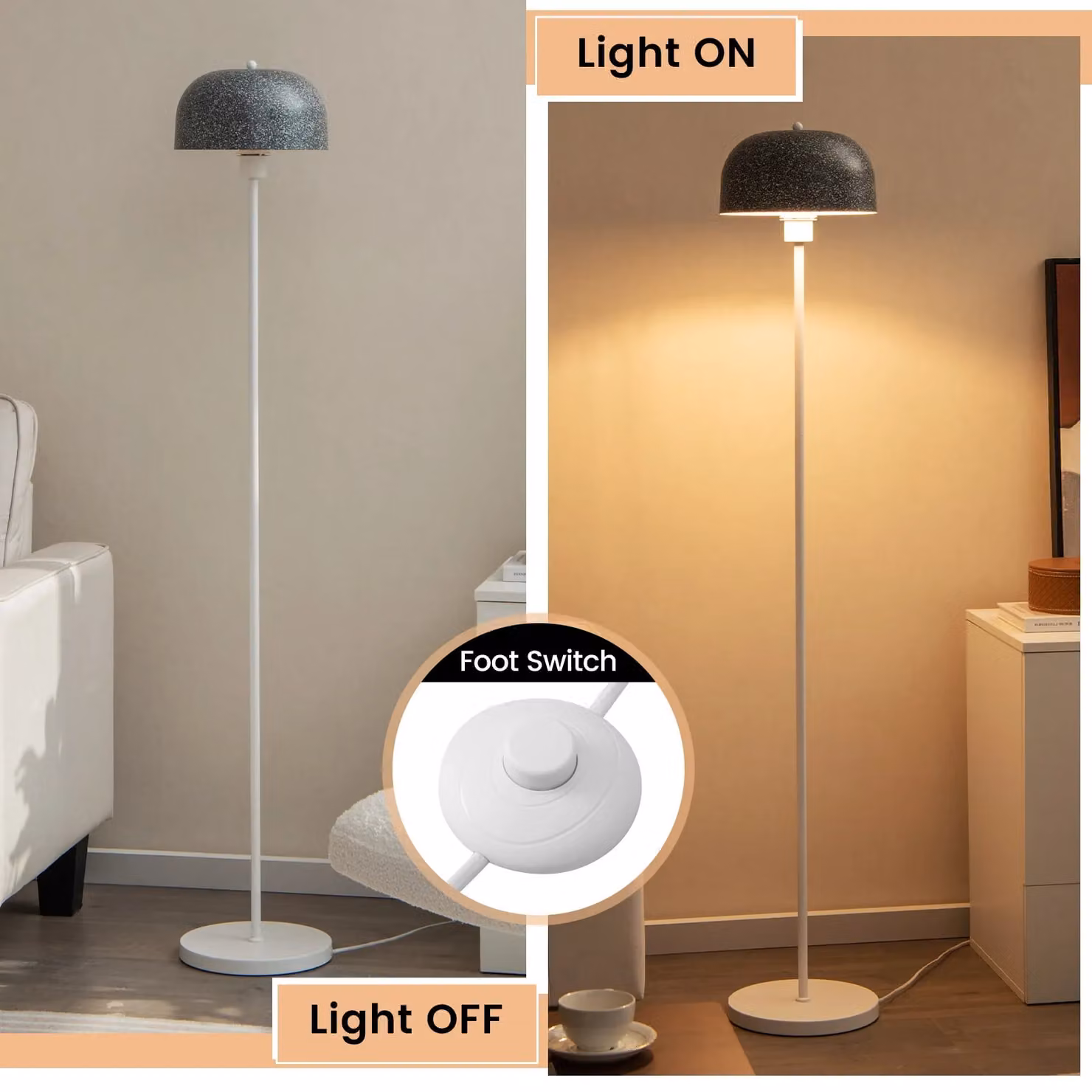 Costway Modern Floor Standing Pole Lamp in Grey with Lampshade and Foot Switch, Height: 146 cm – 2