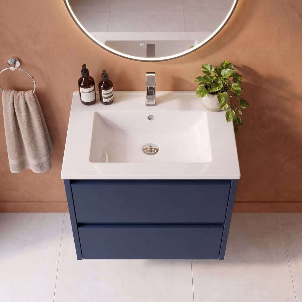 Balterley Chartley Contemporary 2 Drawer Wall Hung Vanity Basin Unit, Blue, Width: 50 cm – 2