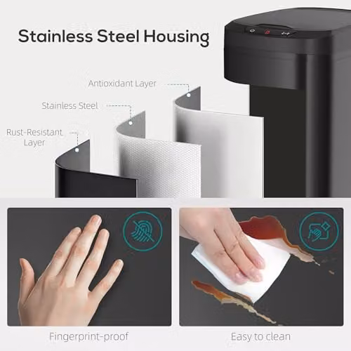 HOMCOM 12L Automatic Touchless Motion Sensor Kitchen Bin, Black, W/D/H: 28 x 41 x 22 cm – 6