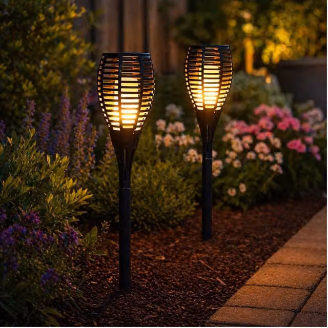 Marco Paul Pack of 2 Black Flickering Flame Solar Lights, Height: 50 cm – 1