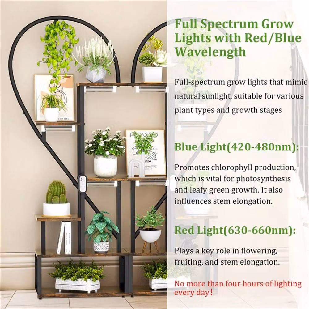 NESTLUNE Modern Metal Plant Stand with Integrated LED Grow Lights in Black, W/D/H: 100 x 28 x 167 cm – 4