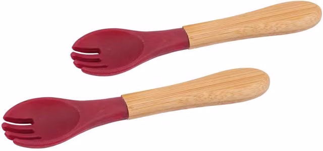 Tiny Dining Red Bamboo Baby Weaning Forks with Silicone Tips, Pack of 2