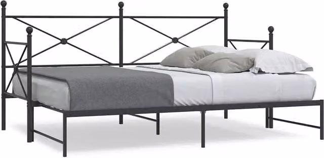 Berkfield Home Modern Metal Daybed with Trundle in Black, W/D/H: 90 x 200 cm – 1