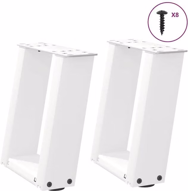 Berkfield Home U-Shaped Coffee Table Legs, 2 Pieces, White Steel, H: 30.5 cm, W: 30 cm