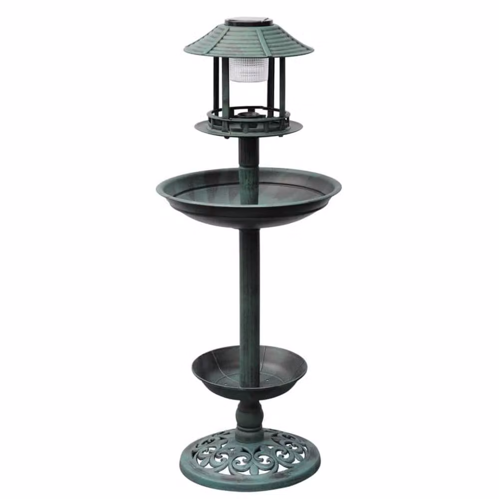 Berkfield Home Green Decorative Bird Bath and Feeder with Solar Light – 2