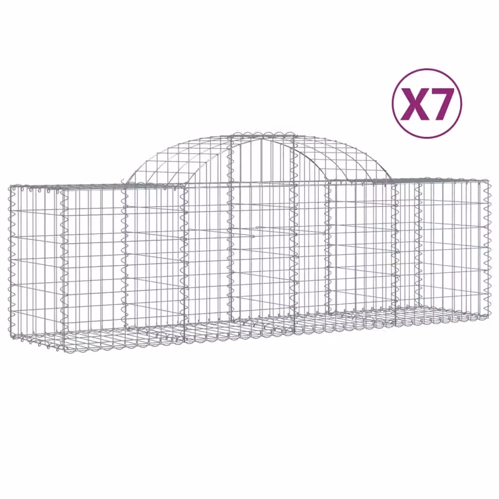 Berkfield Home Arched Gabion Baskets, 7 Piece Set, Silver Galvanised Steel, W: 200 cm, D: 50 cm, H: 60-80 cm – 2