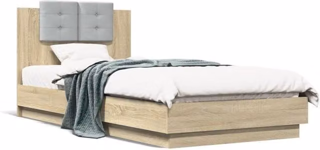 Berkfield Home Sonoma Oak Bed Frame in Light Tan Beige, W/D/H: 100 x 200 cm