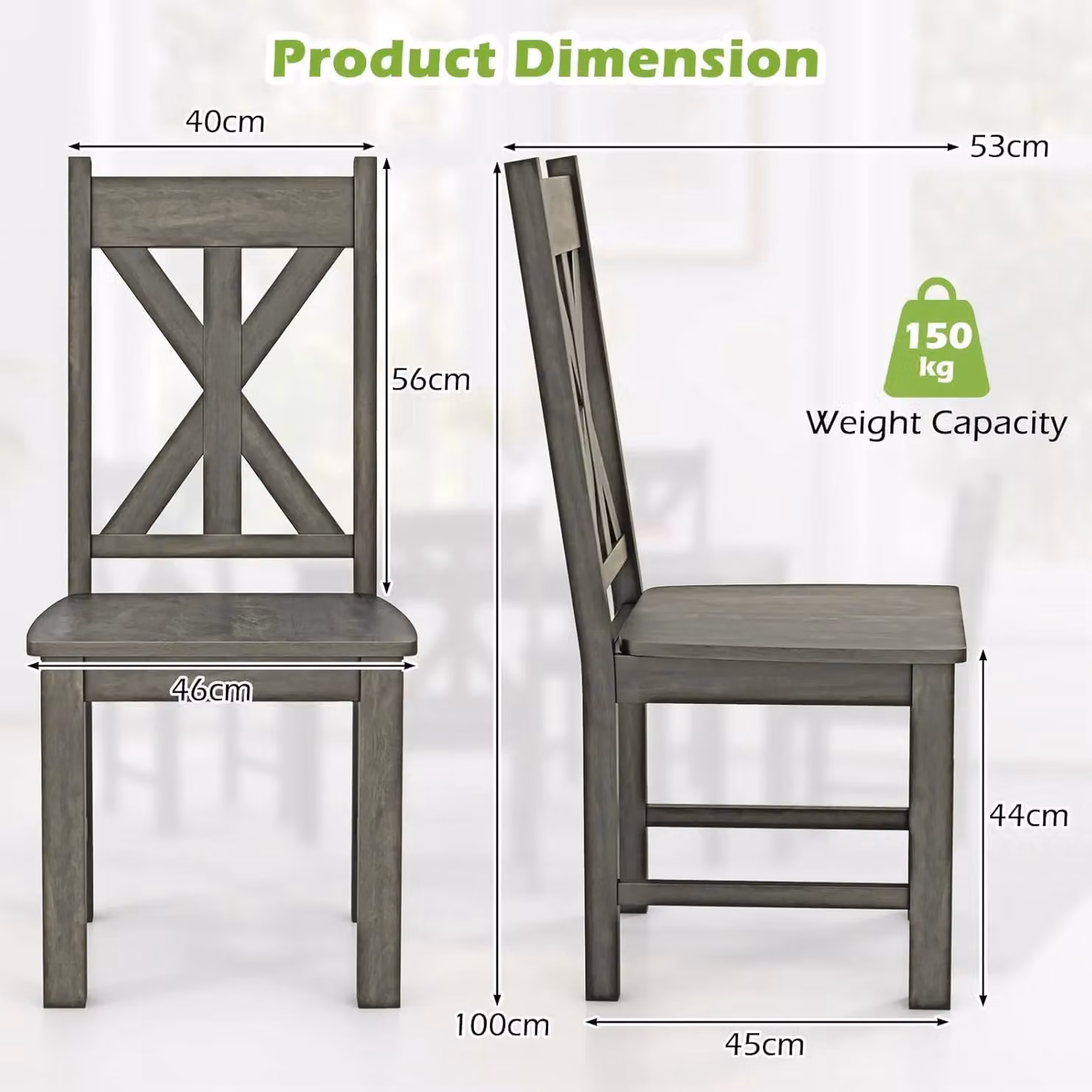 Gymax Set of 2 Grey Wooden Dining Side Chairs with Hollowed Backrest and Rubberwood Legs – 3