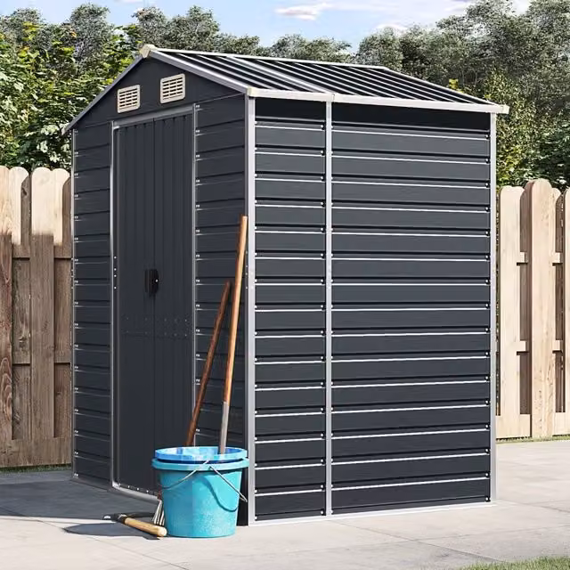 Berkfield Home Pent Garden Shed in Anthracite and Black Galvanised Steel, W/D/H: 191 x 130 x 198 cm