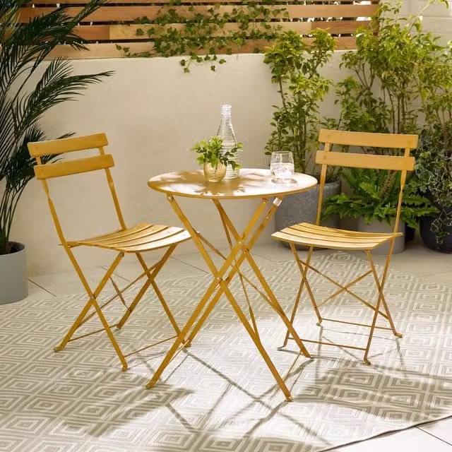 FurnitureboxUK Cabo 2 Seat Bistro Set in Matt Yellow Metal