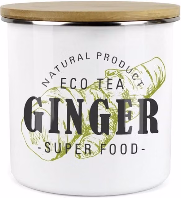 Purely Home Green Label Herbs Storage Canister - Ginger - White and Green Enamel Metal